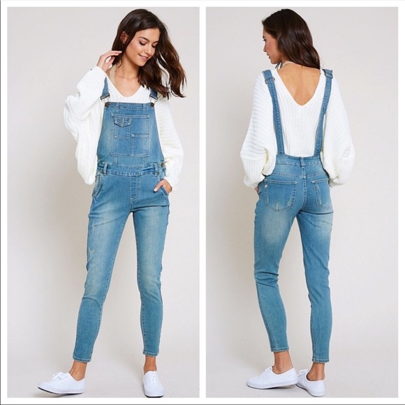 Skinny Leg Denim Overalls - Picture 1 of 3
